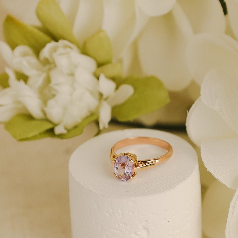 Anel em Ouro 19kl com Quartzo Lilás (T11) - Loja do Ouro
