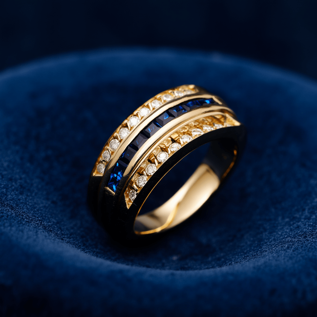 Anel em Ouro 19kl com Safiras e Diamantes (T17) - Loja do Ouro