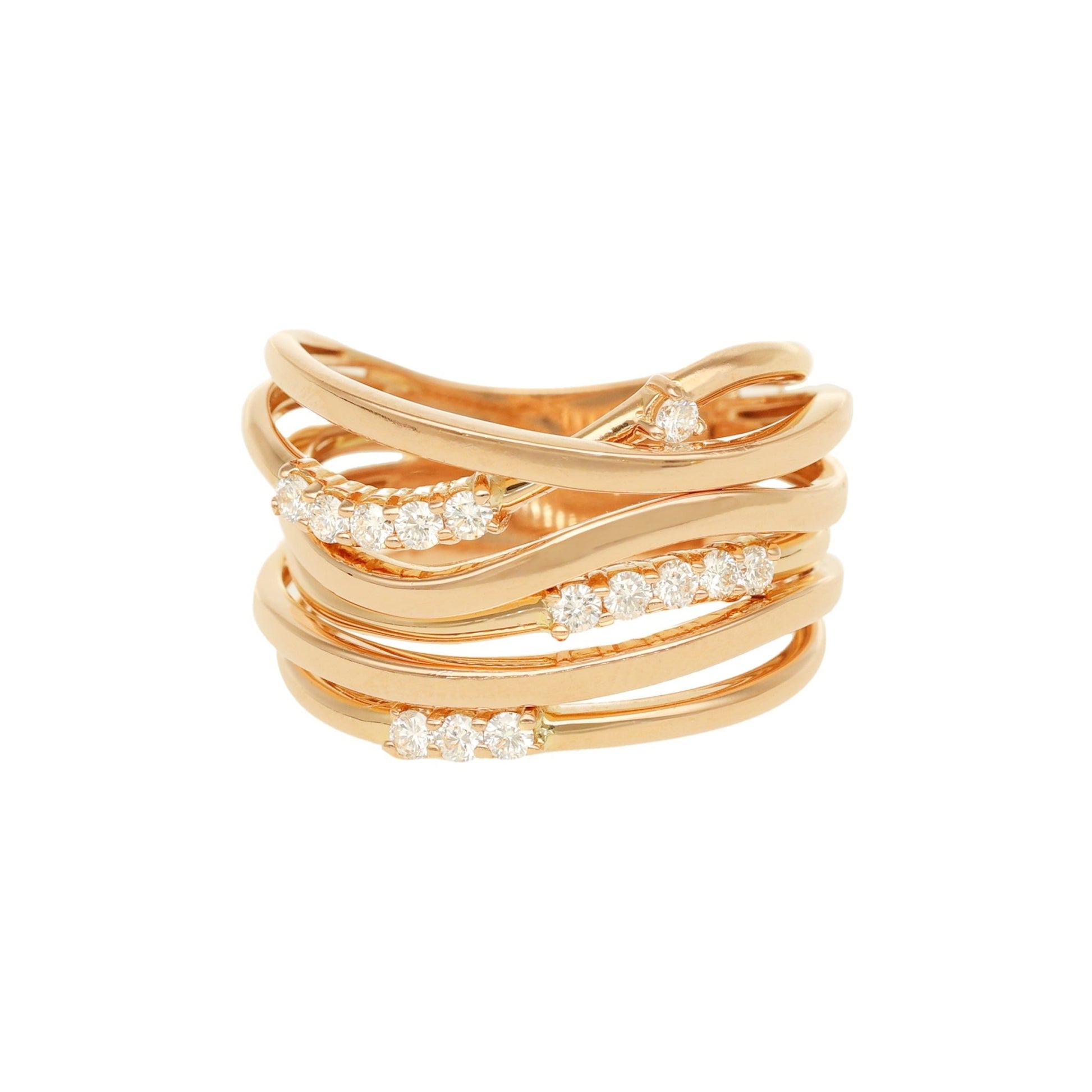 Anel em Ouro 19kl com Seis Fiadas e Diamantes (T18) - Loja do Ouro