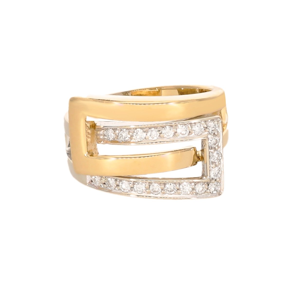 Anel em Ouro Branco 19kl e Ouro Amarelo 19kl cravejado de Diamantes - Loja do Ouro