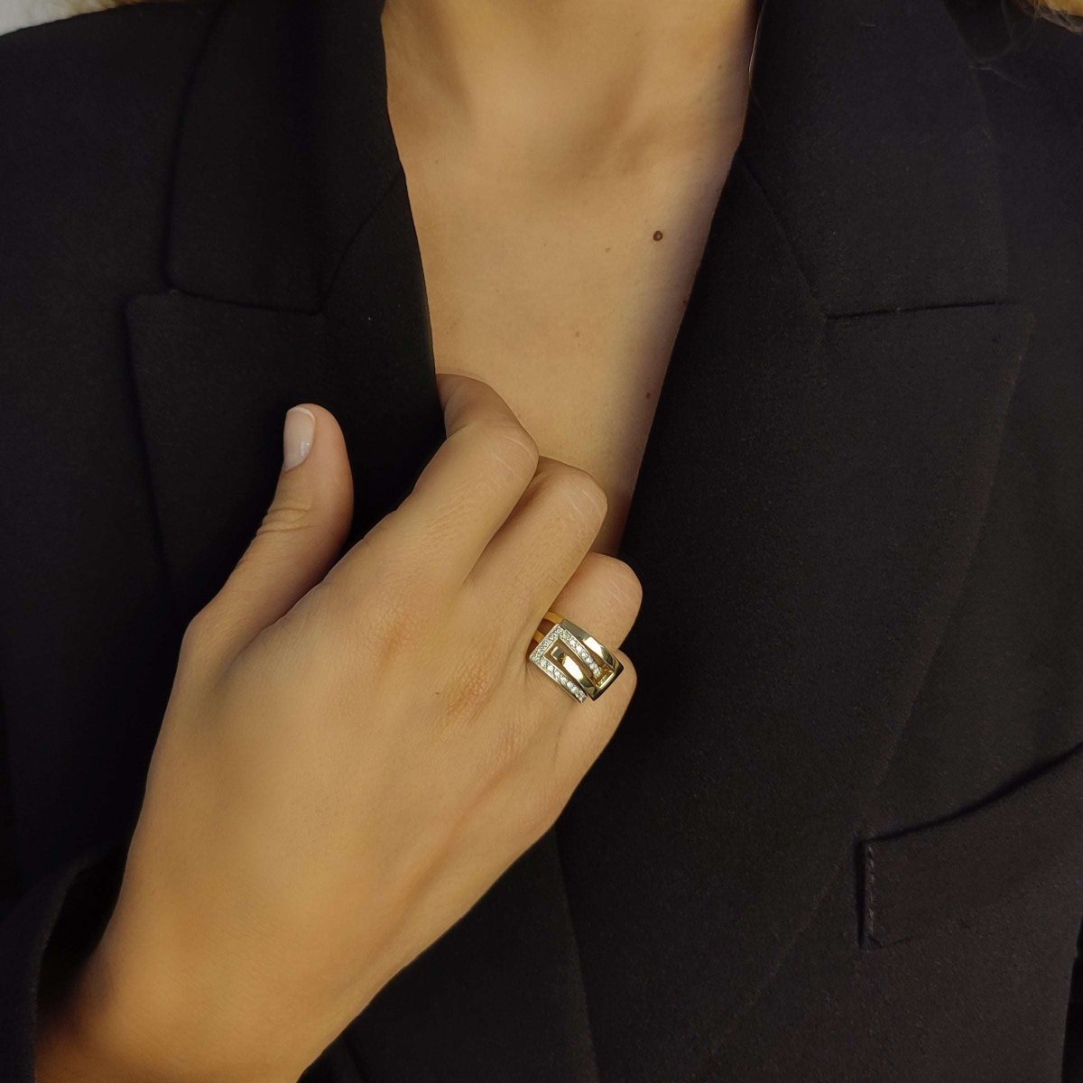 Anel em Ouro Branco 19kl e Ouro Amarelo 19kl cravejado de Diamantes - Loja do Ouro