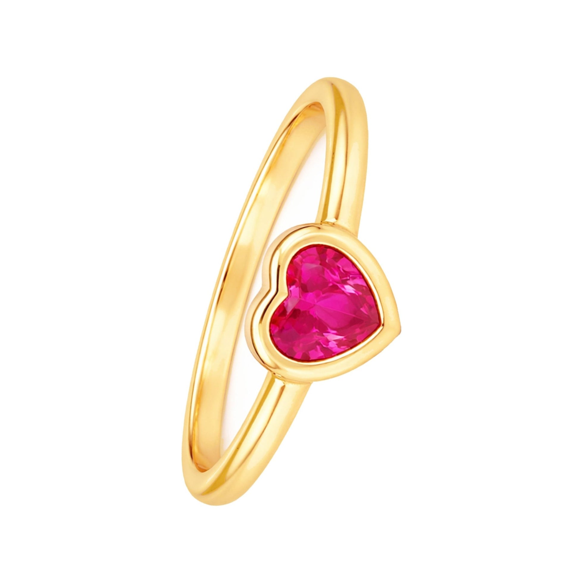 Anel em Prata Dourada com Coração Rosa - Loja do Ouro