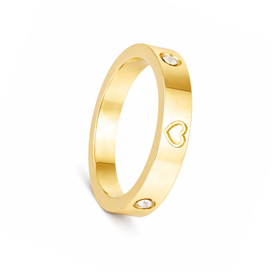 Anel em Prata Dourada com Corações e Zircónias - Loja do Ouro