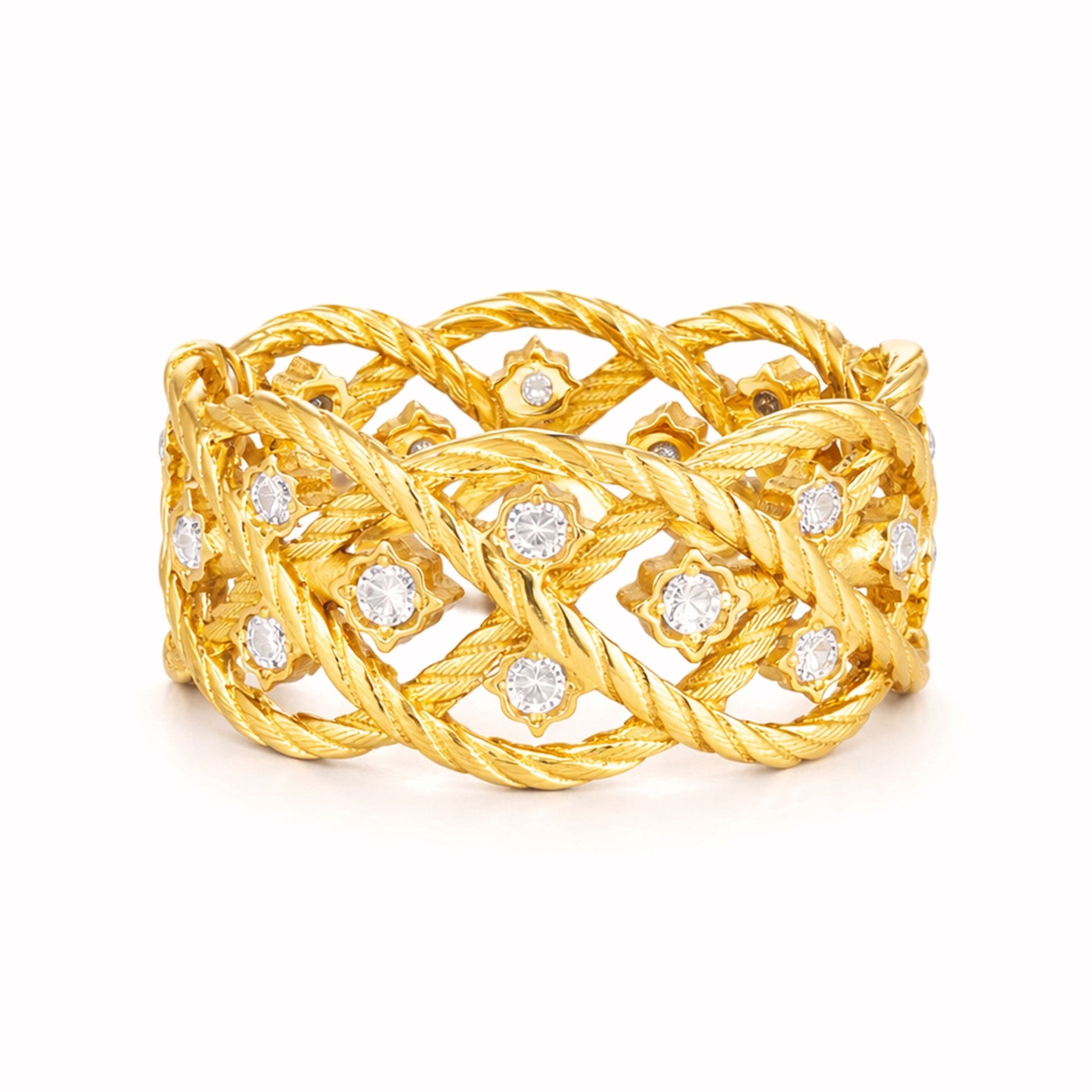 Anel Entrelaçado em Prata Dourada com Zircónias - Loja do Ouro