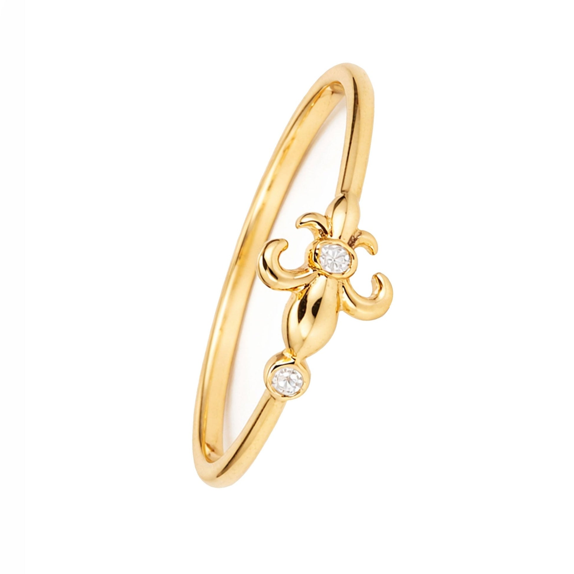 Anel Flor de Lis em Prata Dourada com Zircónias - Loja do Ouro