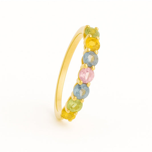 Anel Meia Memória em Ouro 19kl com Topázios Coloridos (T15) - Loja do Ouro