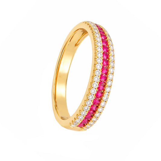 Anel Memória em Prata Dourada com Zircónias Brancas e Rosa - Loja do Ouro