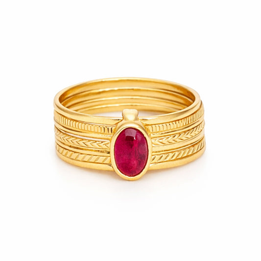 Anel Sete Escravas em Ouro 19kl com Rubi (T11) - Loja do Ouro