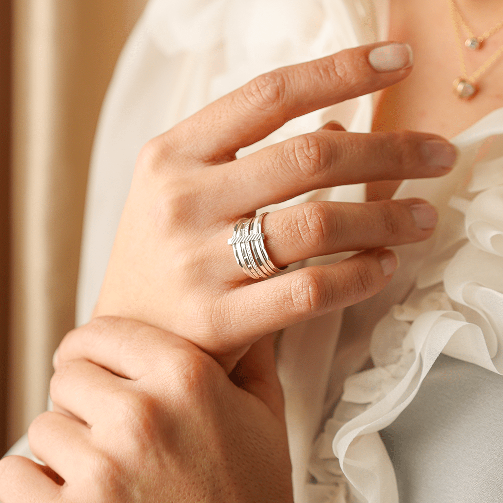 Anel Sete Escravas em Prata com Aros Lapidados - Loja do Ouro