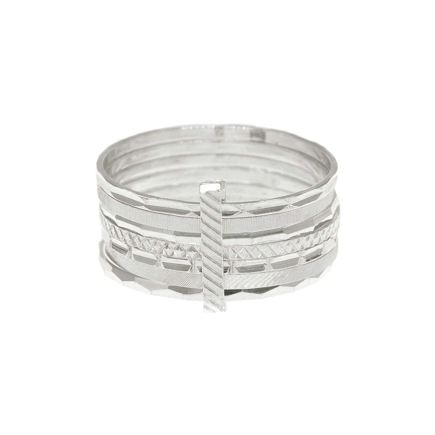 Anel Sete Escravas em Prata com Aros Lapidados - Loja do Ouro