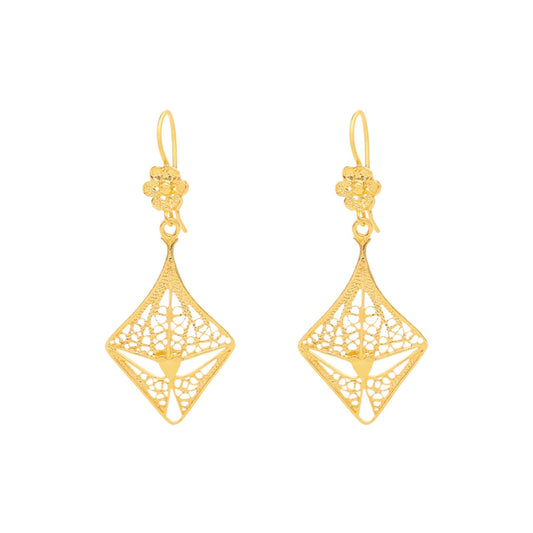 Brincos Amor Perfeito em Prata Dourada com Motivos Florais e Coração em Filigrana - Loja do Ouro