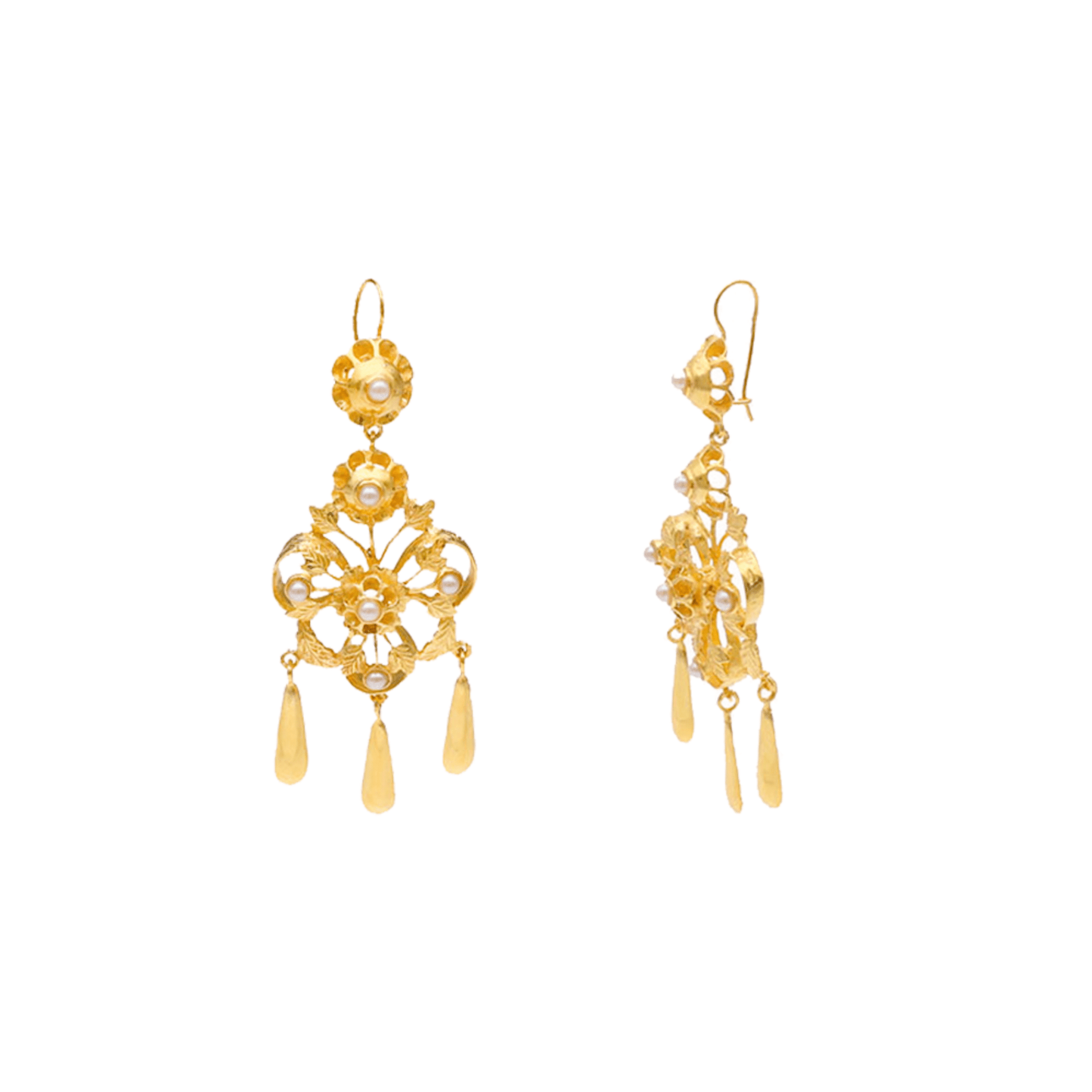 Brincos Celestia em Prata Dourada e Pérola Branca - Loja do Ouro