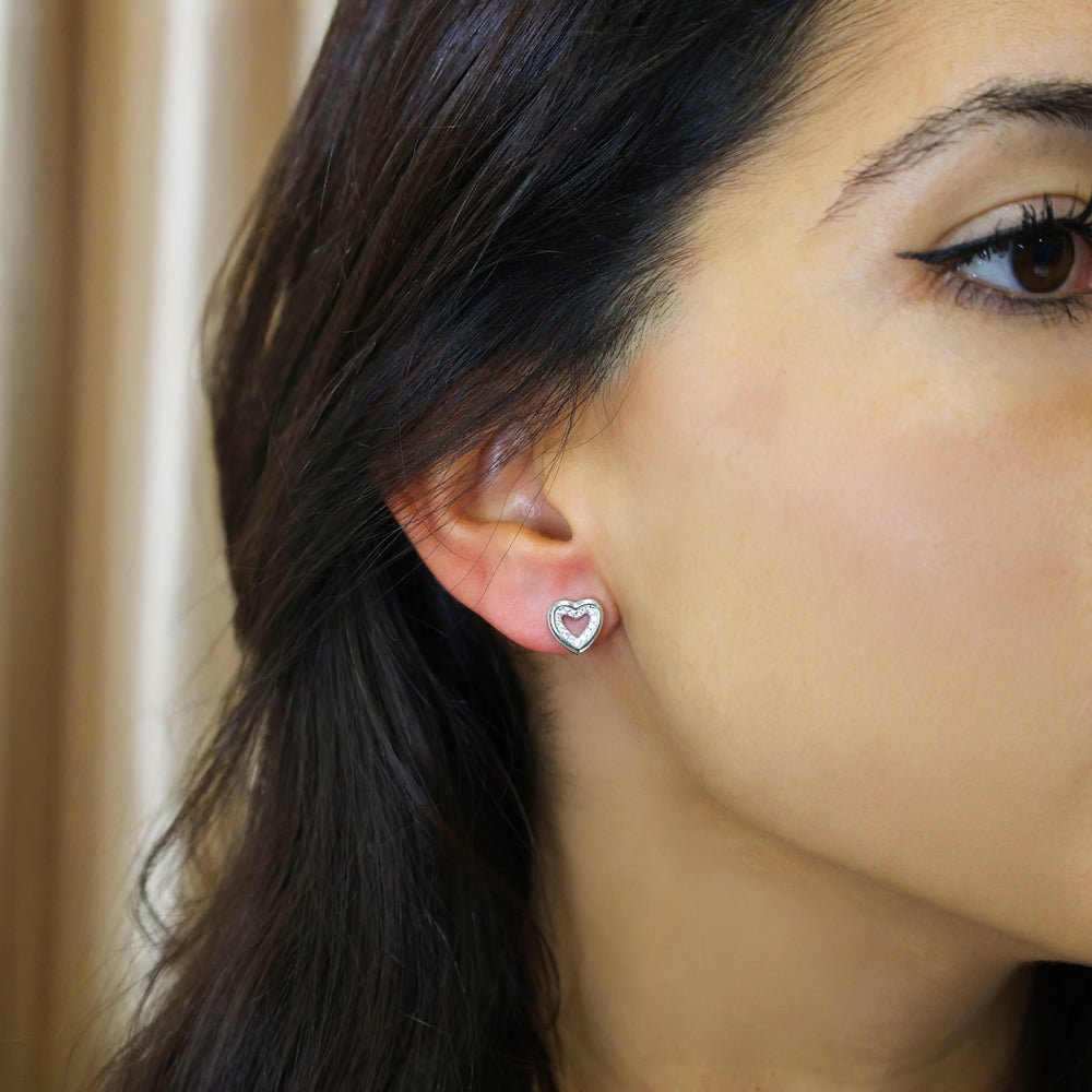 Brincos Coração Aberto em Prata com Zircónias - Loja do Ouro