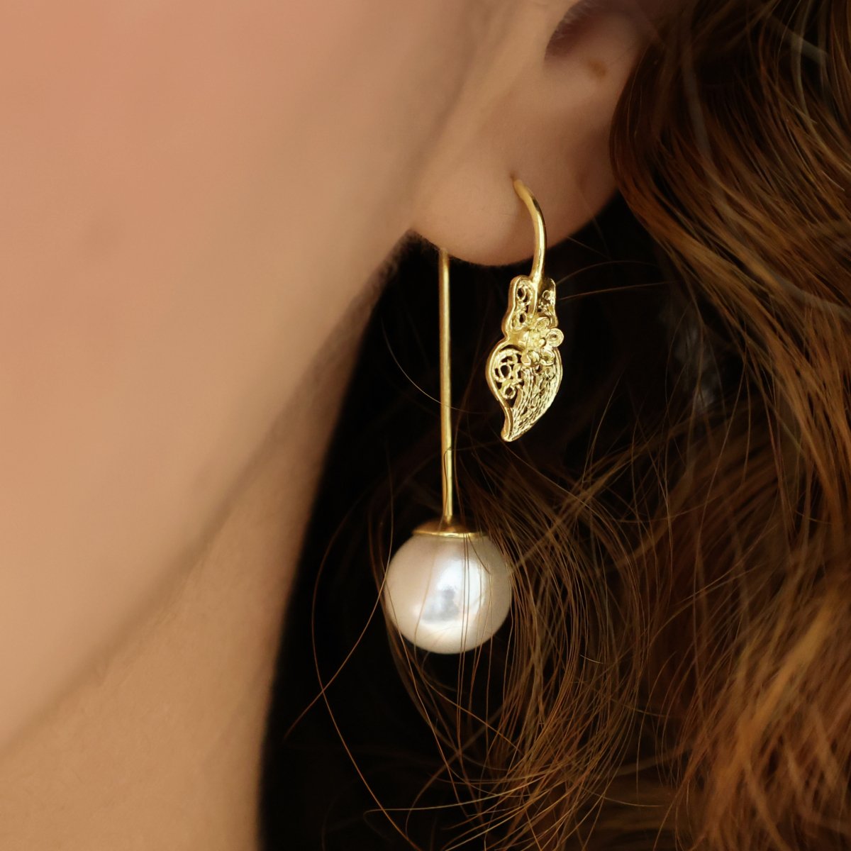 Brincos Coração de Viana em Prata Dourada com Pérola - Loja do Ouro