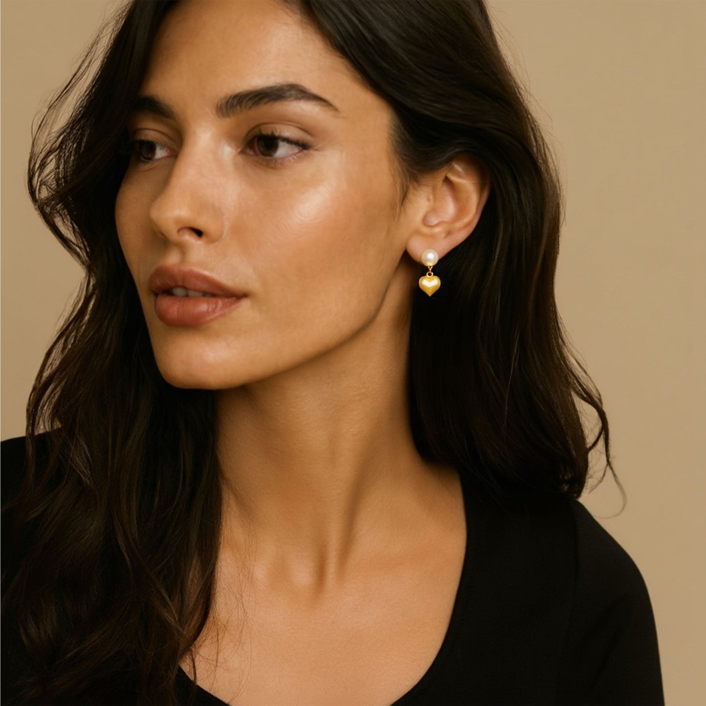 Brincos Coração em Prata Dourada com Pérola - Loja do Ouro