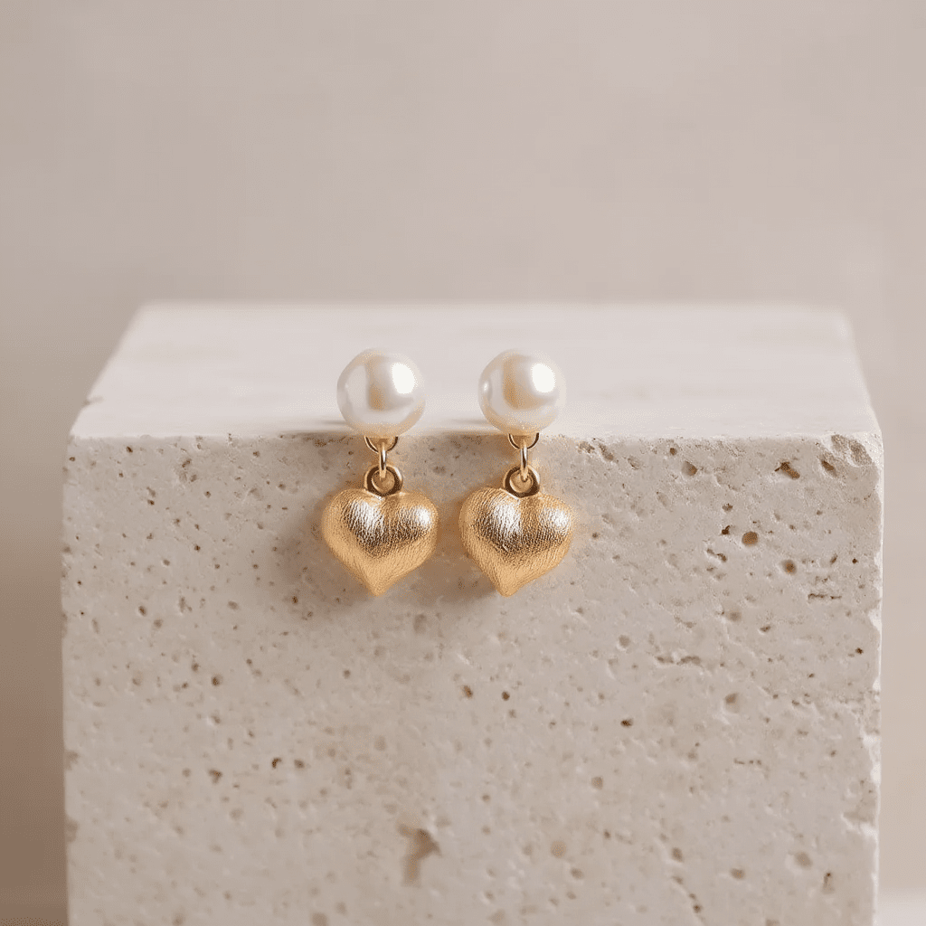 Brincos Coração em Prata Dourada com Pérola - Loja do Ouro