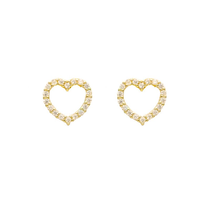 Brincos Coração em Prata Dourada com Zircónias - Loja do Ouro