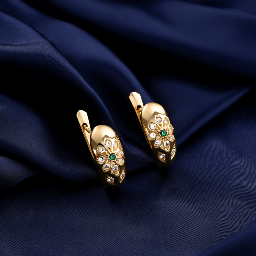 Brincos em Ouro 19kl com Flor em Zircónias - Loja do Ouro