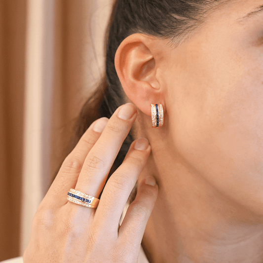 Brincos em Ouro 19kl com Safiras e Diamantes - Loja do Ouro