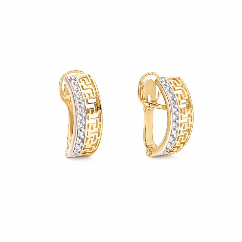 Brincos em Ouro Amarelo e Ouro Branco de 9kl com Motivos Geométricos e Zircónias - Loja do Ouro