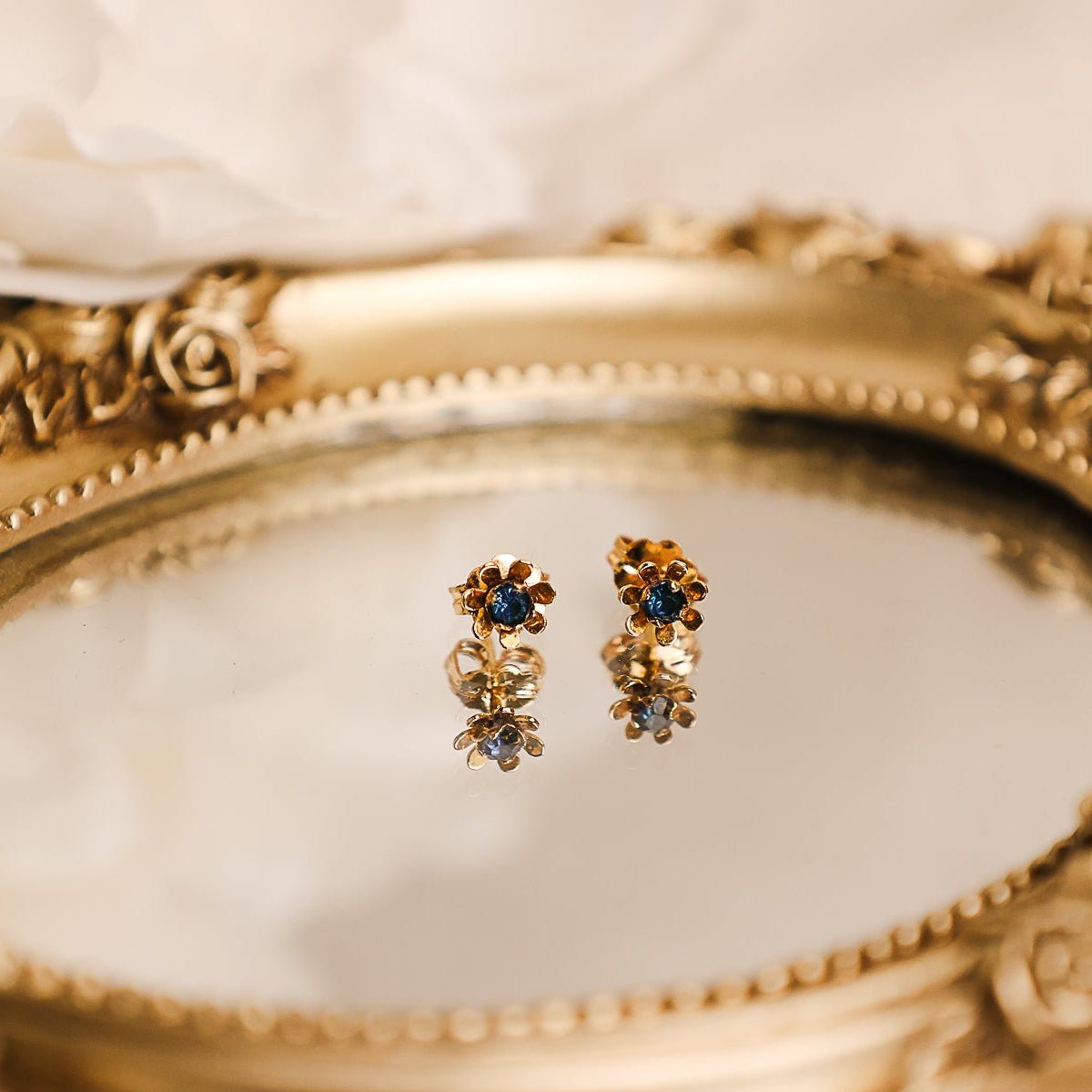 Brincos Flor em Ouro 19kl com Zircónia Azul - Loja do Ouro