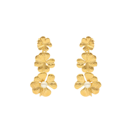 Brincos Flores em Prata Dourada com Pérola - Loja do Ouro