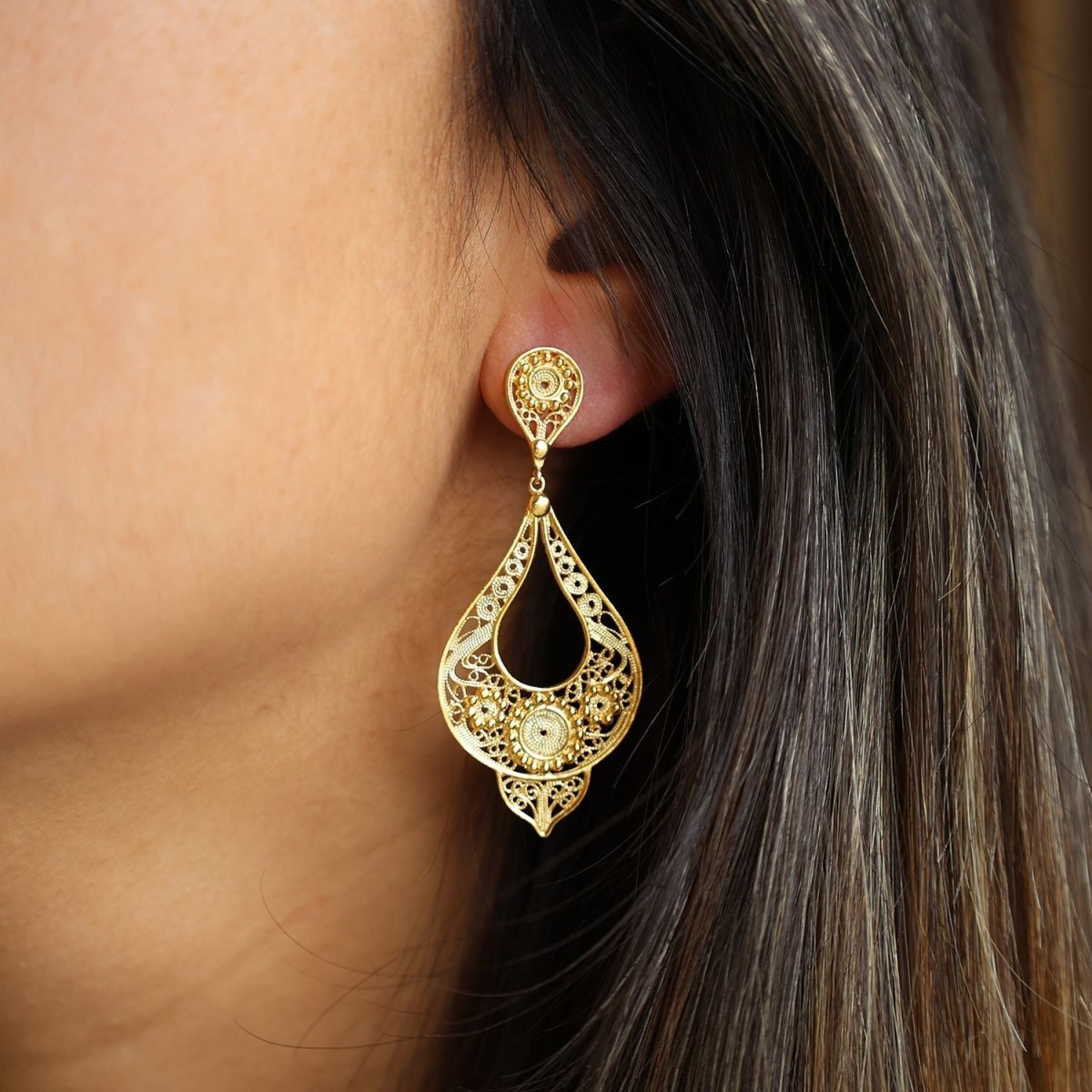 Brincos Guitarra em Prata Dourada - Loja do Ouro