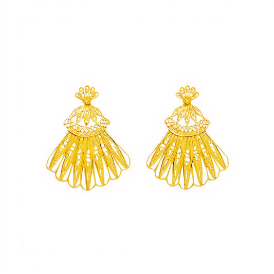 Brincos Leque em Prata Dourada (3.6cm) - Loja do Ouro