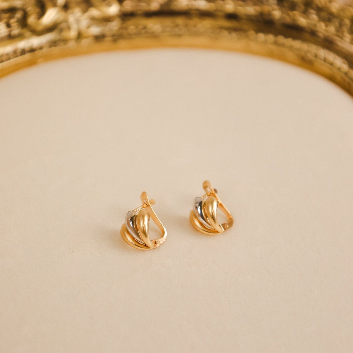 Brincos Pétala em Ouro Amarelo e Ouro Branco 19kl - Loja do Ouro