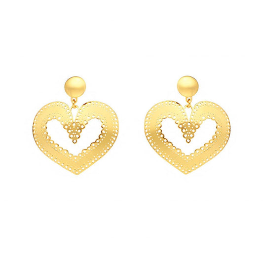 Brincos Reflexo Coração em Prata Dourada (3.5cm) - Loja do Ouro