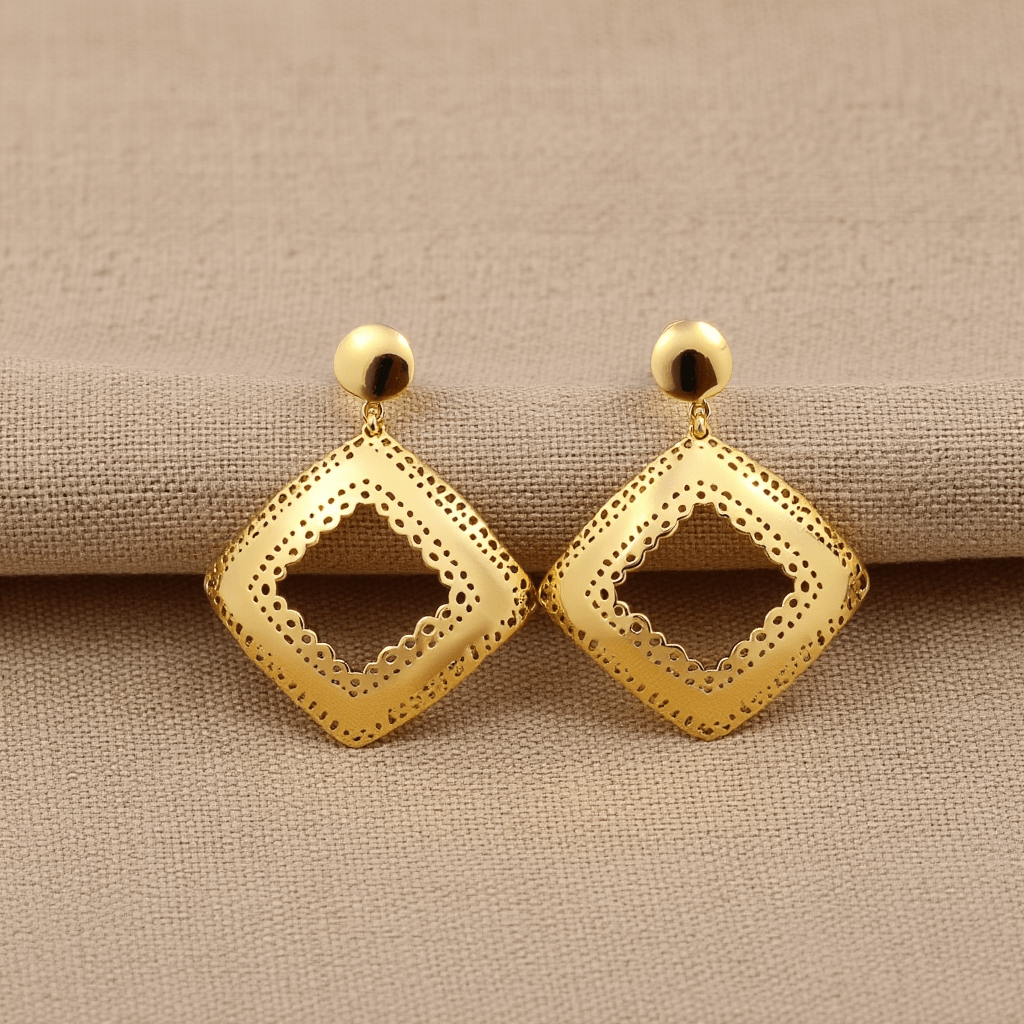 Brincos Reflexo I em Prata Dourada (4.5cm) - Loja do Ouro