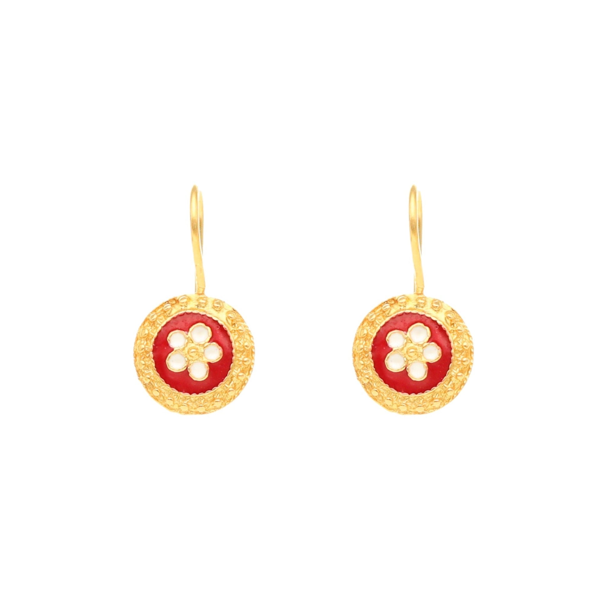 Brincos Tradição com Caramujos em Prata e Motivos Florais (Vermelho) - Loja do Ouro