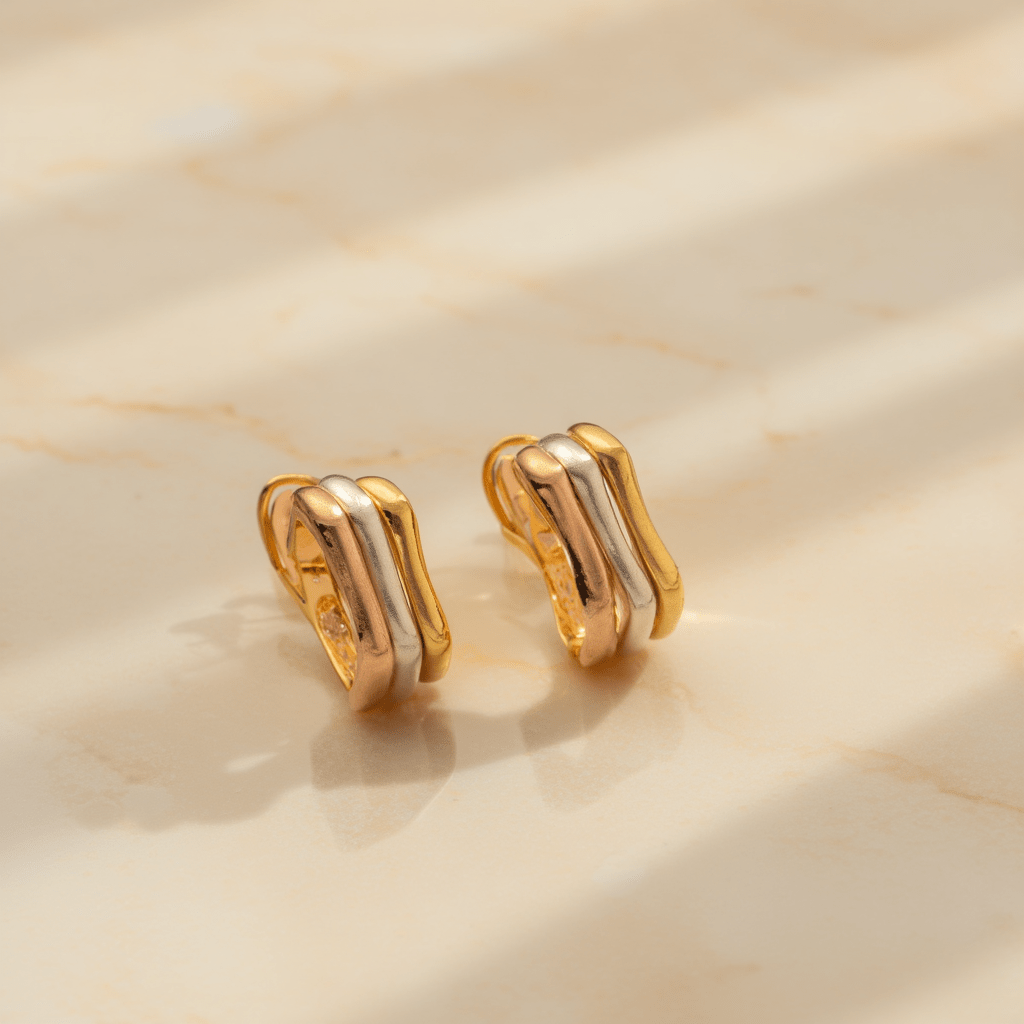 Brincos Tricolor em Ouro 19kl - Loja do Ouro