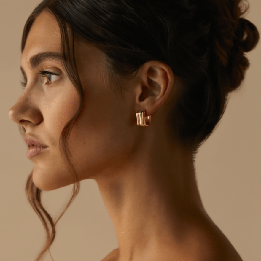 Brincos Tricolor em Ouro 19kl - Loja do Ouro