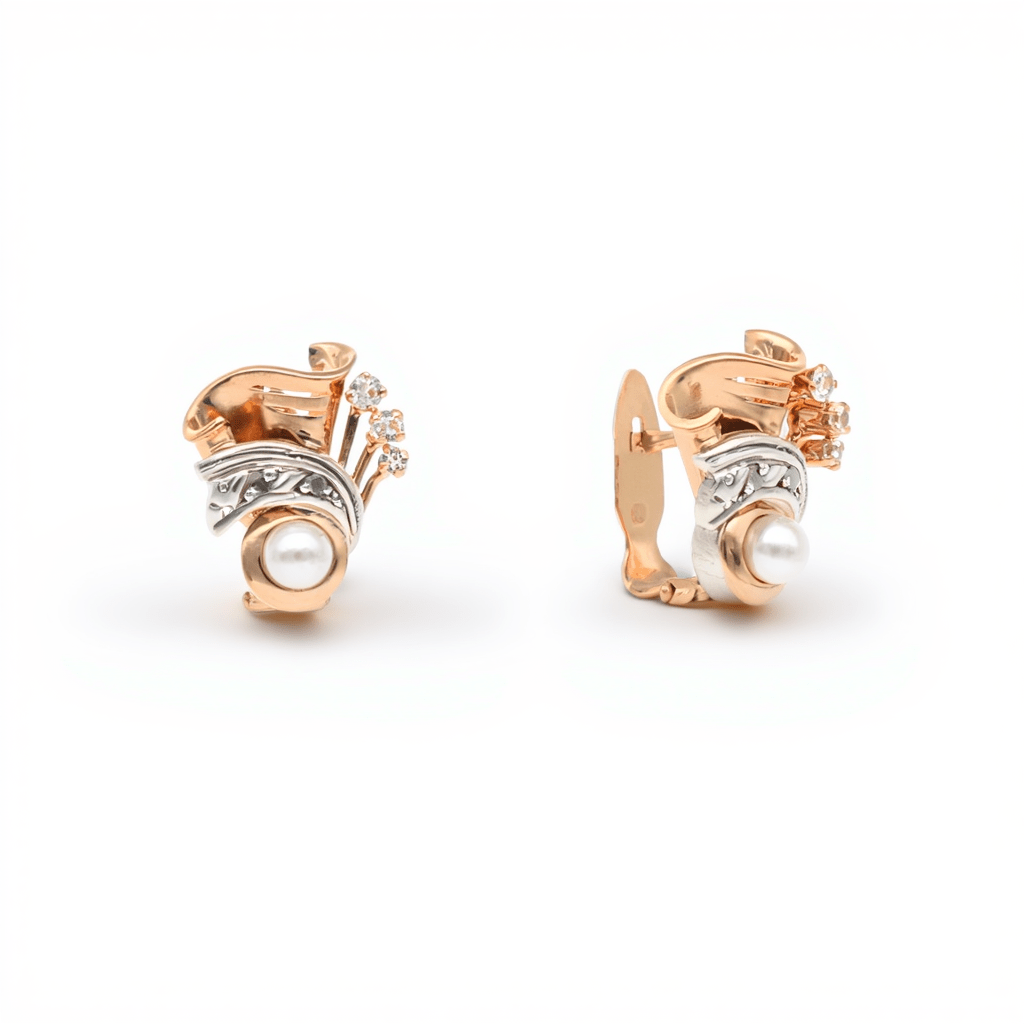 Brincos Vintage em Ouro 19kl com Pérola e Zircónias (1.7cm) - Loja do Ouro
