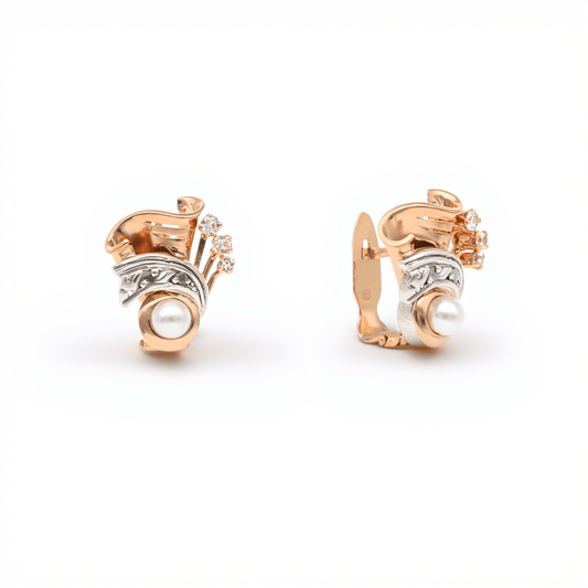 Brincos Vintage em Ouro 19kl com Pérola e Zircónias (1.7cm) - Loja do Ouro