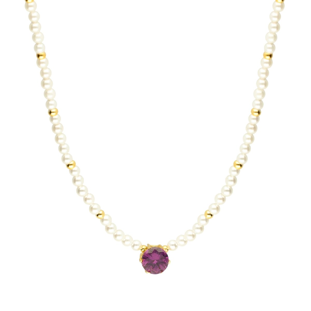 Colar com Pérolas e Pedra de Cor Roxa - Loja do Ouro