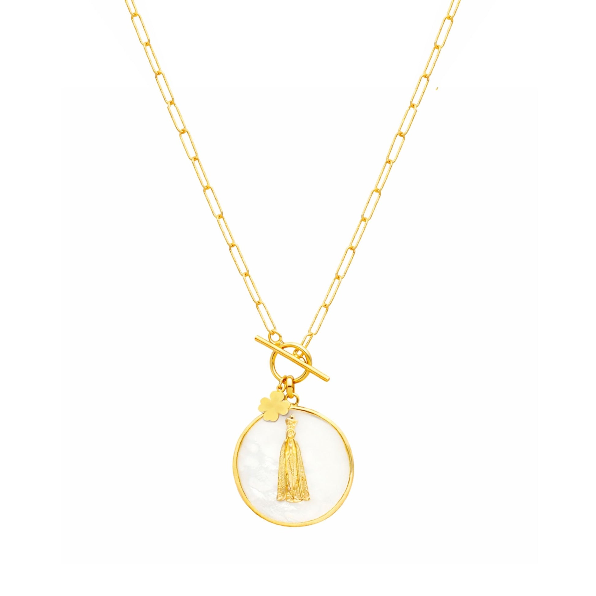 Colar Luz em Prata Dourada com Nossa Senhora (44cm) - Loja do Ouro