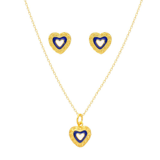 Conjunto Coração Caramujos em Prata com Esmalte Azul - Loja do Ouro