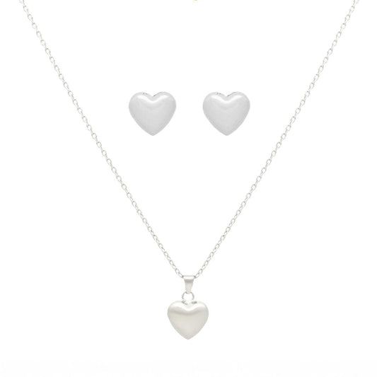 Conjunto Coração Cheio em Prata - Loja do Ouro