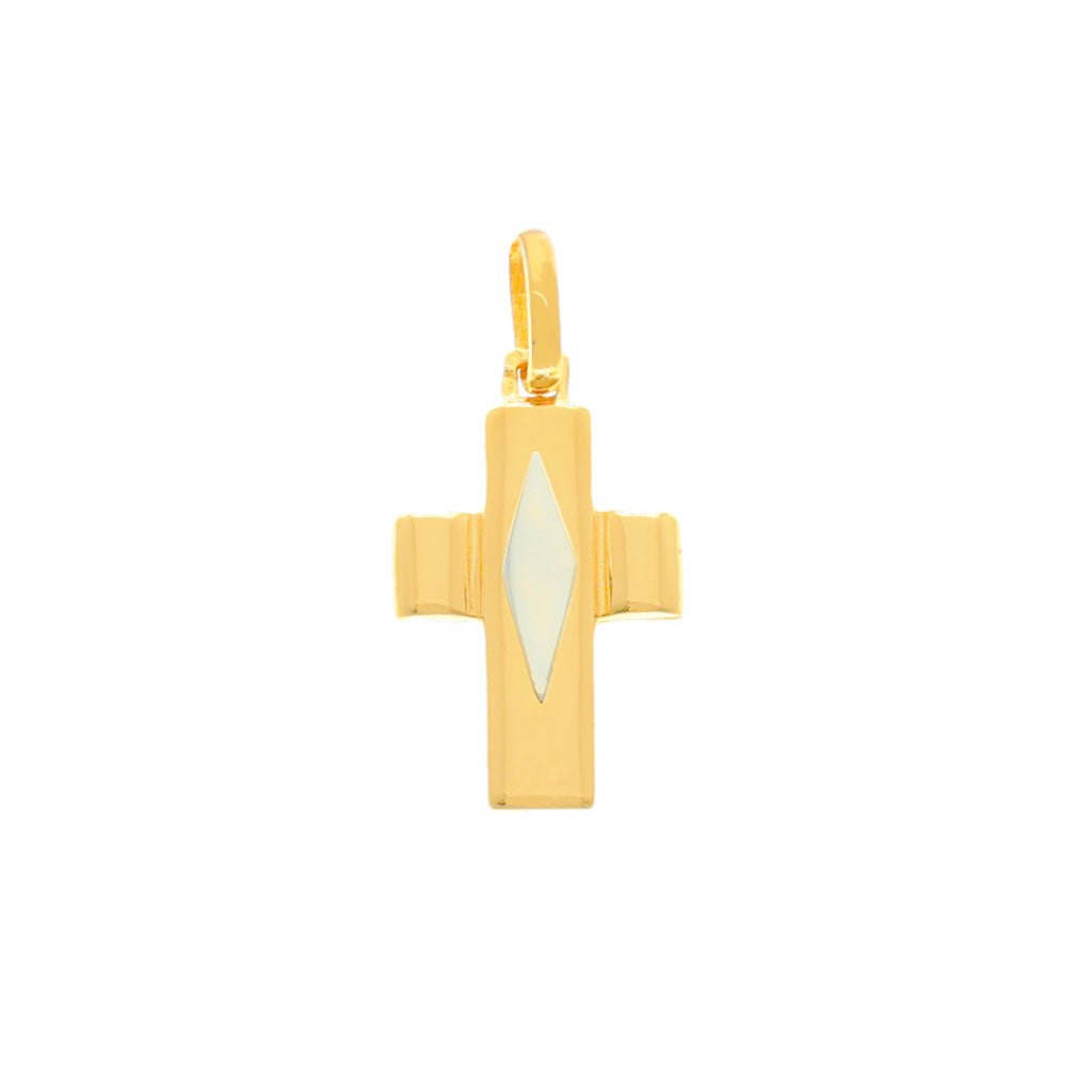 Cruz em Ouro Amarelo de 19kl (2.2cm) com Losango em Ouro Branco 19kl - Loja do Ouro