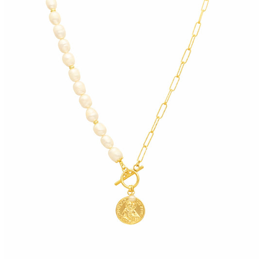 Fio 925 Sagrado Coração e Pérolas em Prata Dourada (47cm) - Loja do Ouro