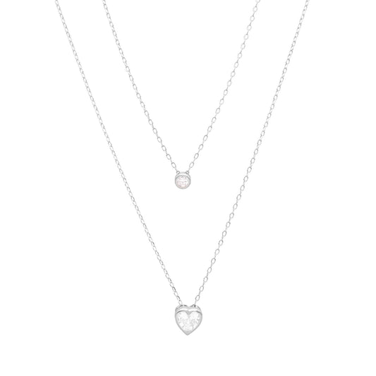 Doble hilo en plata con zircón y corazón - Gold Store Premium