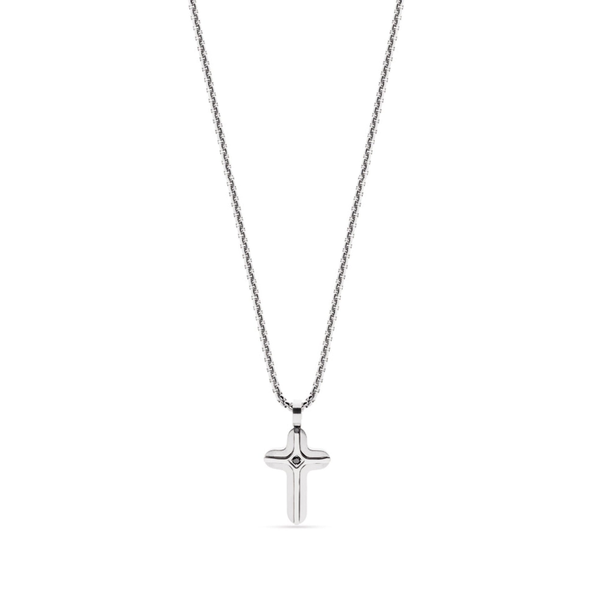 Fio em Aço com Cruz cravejada de Zircónia Negra (49cm) - Loja do Ouro