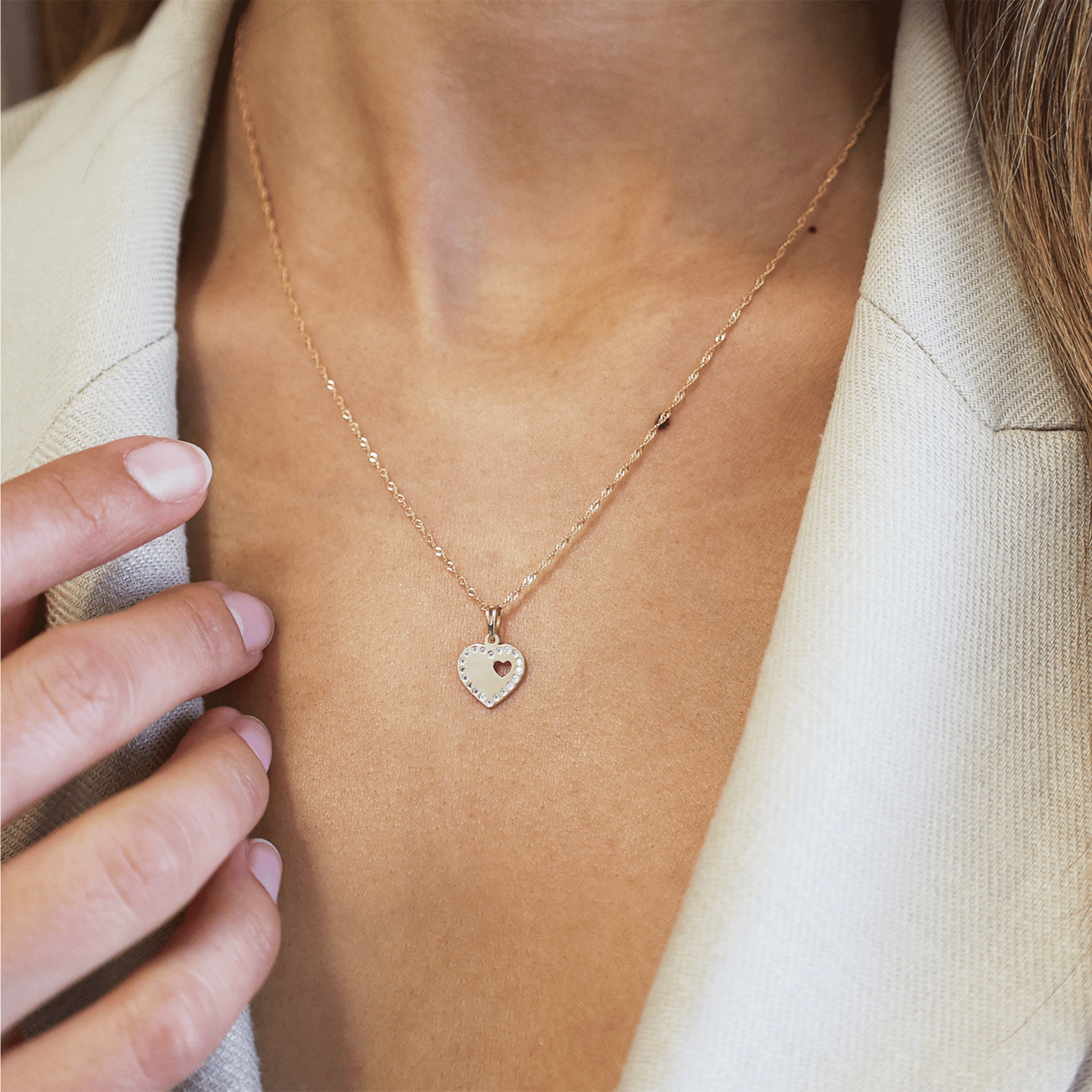 Fio em Ouro 19kl com Coração com Zircónias (45cm) - Loja do Ouro