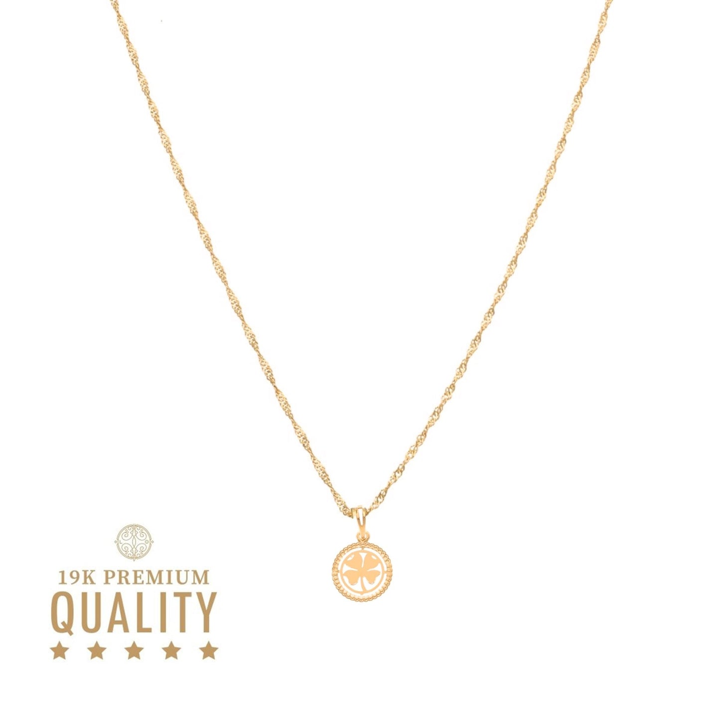 Fio em Ouro 19kl com Medalha Trevo (45cm) - Loja do Ouro