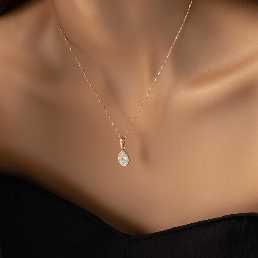 Fio em Ouro 19kl com Zircão em Lágrima (45cm) - Loja do Ouro