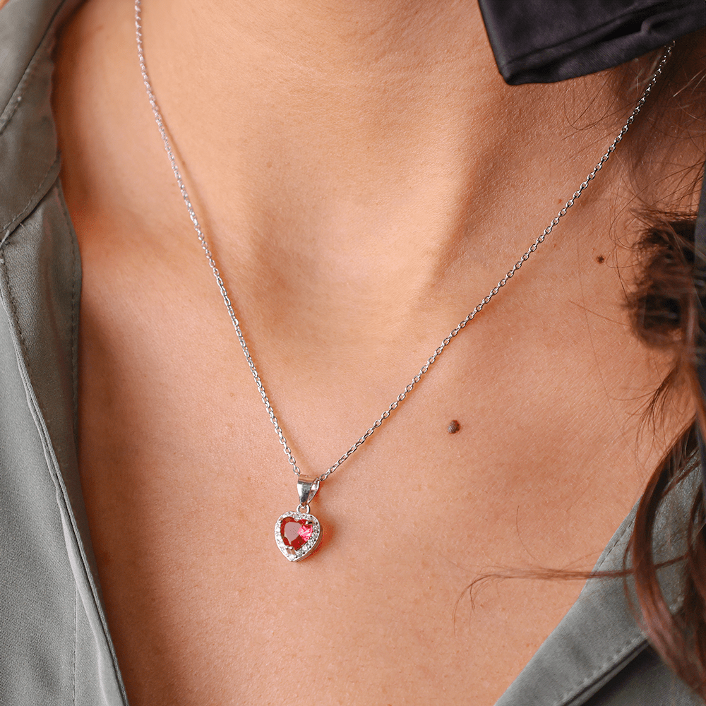 Fio em Prata com Coração Rosa e Zircónias - Loja do Ouro