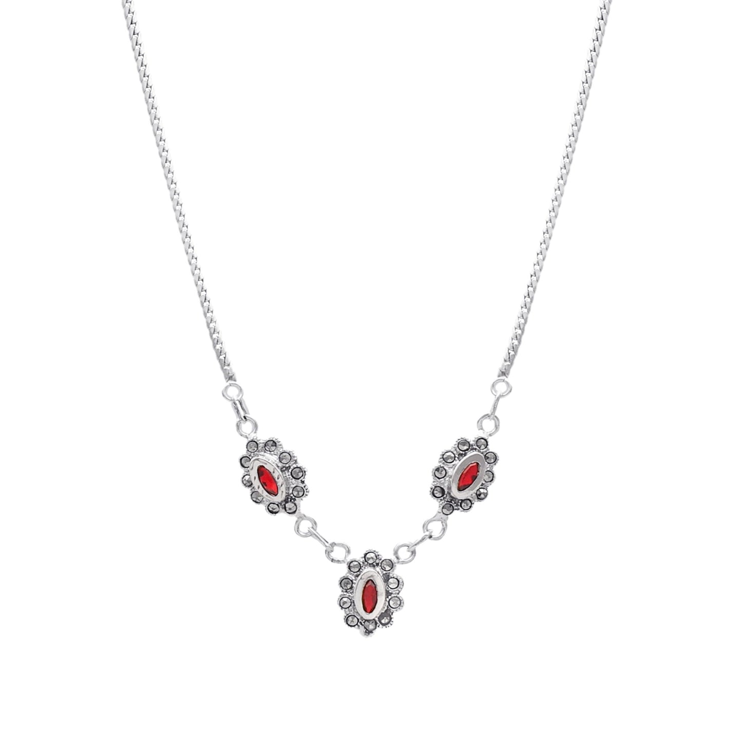 Fio em Prata com Pedras Vermelhas e Marcassites - Loja do Ouro