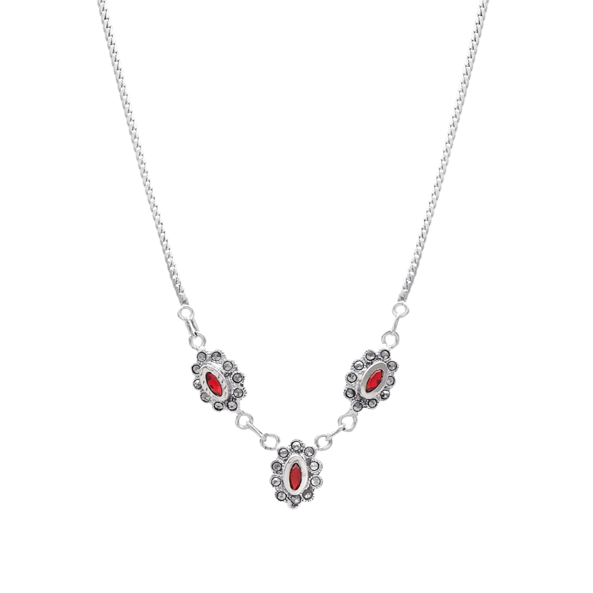 Fio em Prata com Pedras Vermelhas e Marcassites - Loja do Ouro